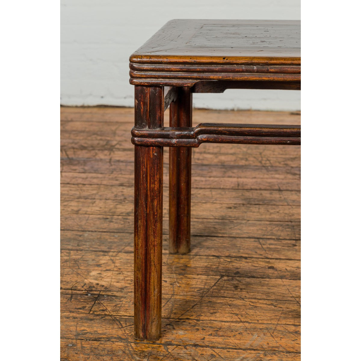 Antique Dark Brown Side Table with Reeded Humpback Stretchers-6. Asian & Chinese Furniture, Art, Antiques, Vintage Home Décor for sale at FEA Home