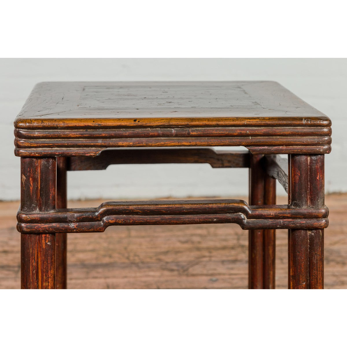 Antique Dark Brown Side Table with Reeded Humpback Stretchers-8. Asian & Chinese Furniture, Art, Antiques, Vintage Home Décor for sale at FEA Home