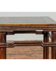 Antique Dark Brown Side Table with Reeded Humpback Stretchers-8. Asian & Chinese Furniture, Art, Antiques, Vintage Home Décor for sale at FEA Home
