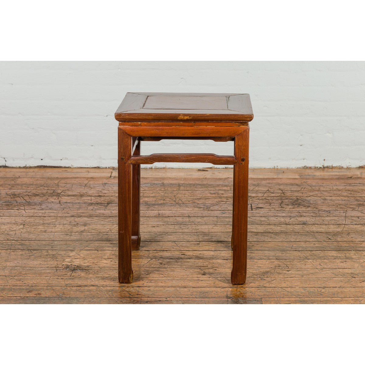 Qing Dynasty Side Table with Burl Top, Horse Hoof Legs and Humpback Stretcher-15. Asian & Chinese Furniture, Art, Antiques, Vintage Home Décor for sale at FEA Home