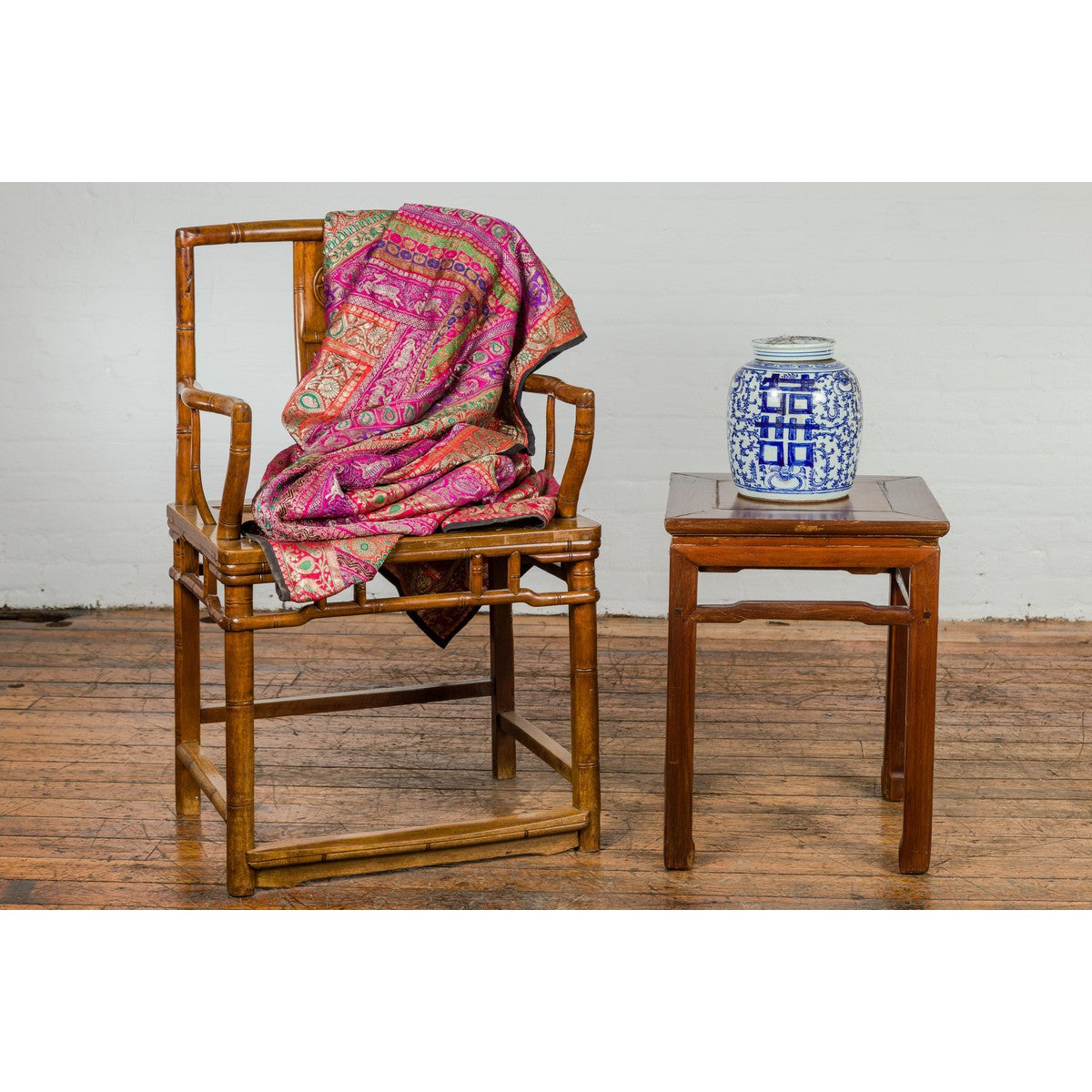 Qing Dynasty Side Table with Burl Top, Horse Hoof Legs and Humpback Stretcher-2. Asian & Chinese Furniture, Art, Antiques, Vintage Home Décor for sale at FEA Home
