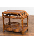 Vintage Bamboo Side Table with Slanted Front & Under Storage-10. Asian & Chinese Furniture, Art, Antiques, Vintage Home Décor for sale at FEA Home