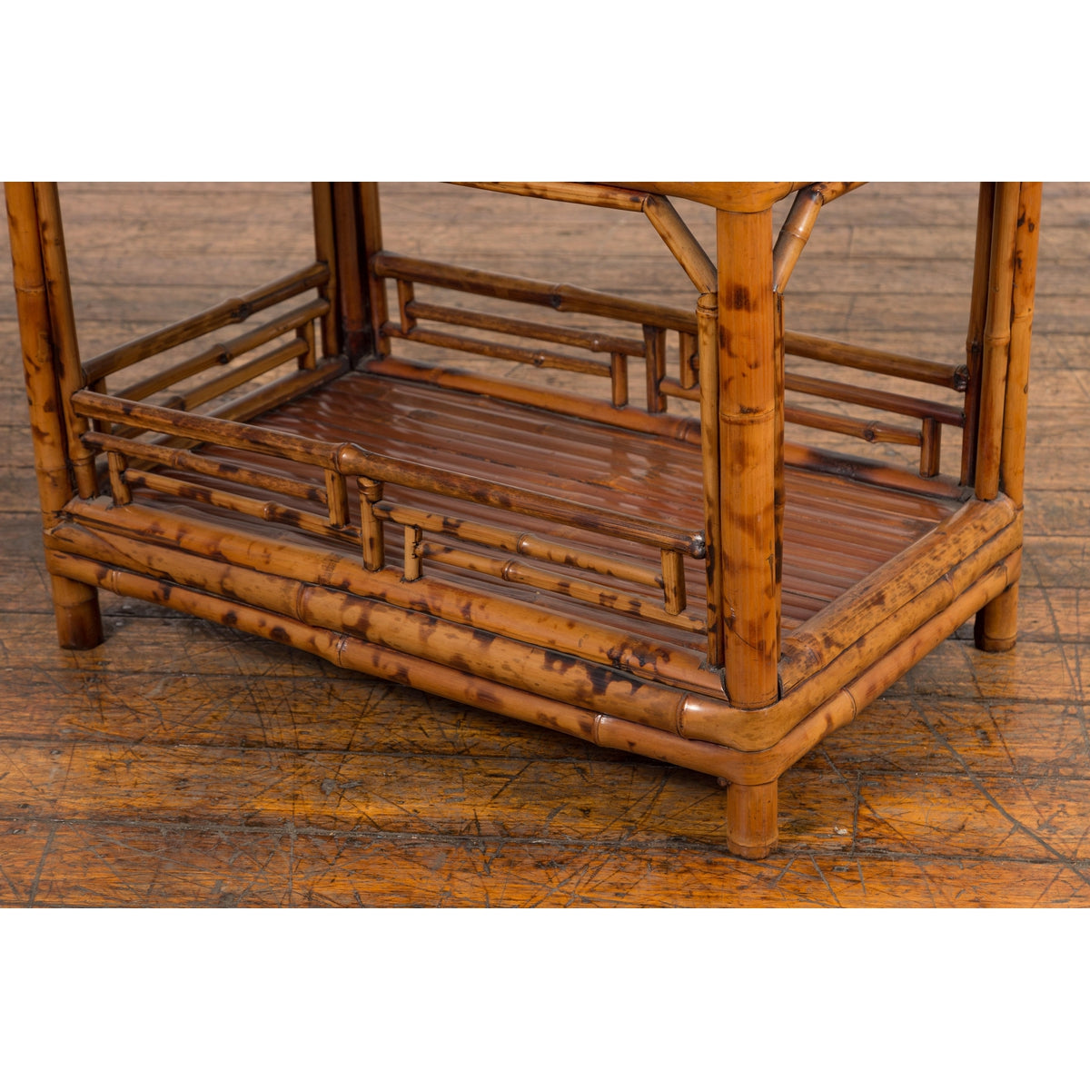 Vintage Bamboo Side Table with Slanted Front & Under Storage-12. Asian & Chinese Furniture, Art, Antiques, Vintage Home Décor for sale at FEA Home