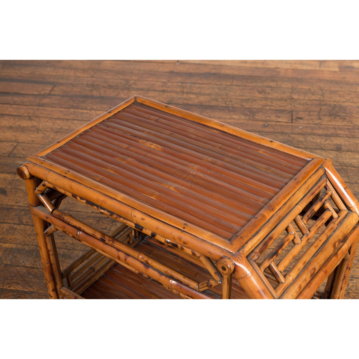 Vintage Bamboo Side Table with Slanted Front & Under Storage-13. Asian & Chinese Furniture, Art, Antiques, Vintage Home Décor for sale at FEA Home
