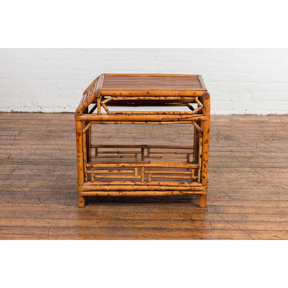 Vintage Bamboo Side Table with Slanted Front & Under Storage-15. Asian & Chinese Furniture, Art, Antiques, Vintage Home Décor for sale at FEA Home