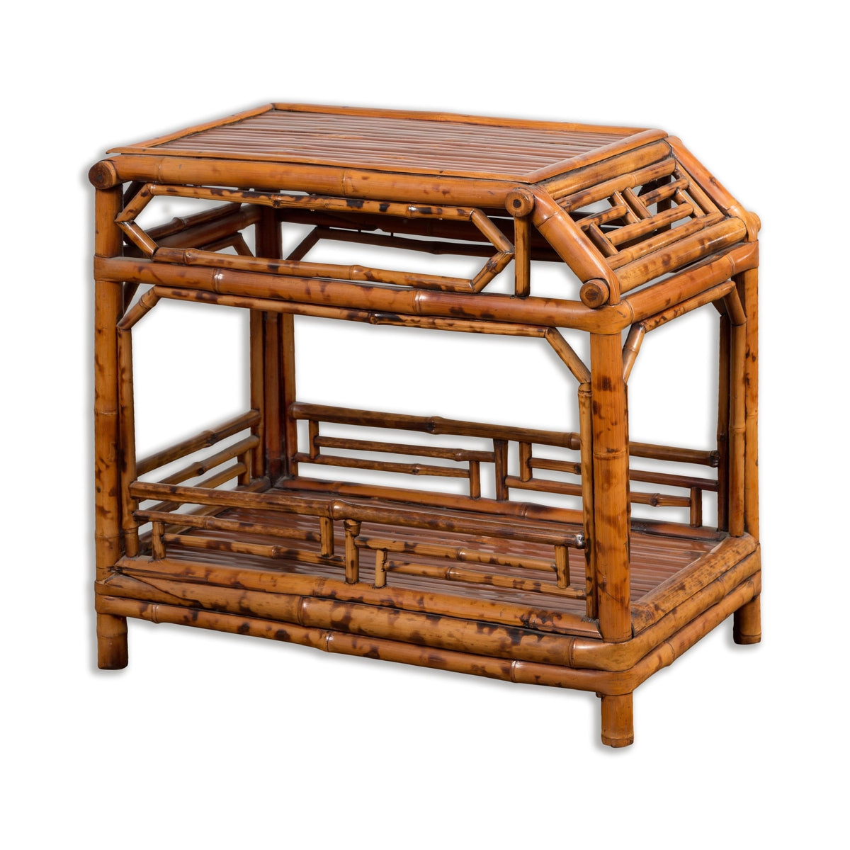 Vintage Bamboo Side Table with Slanted Front & Under Storage-17. Asian & Chinese Furniture, Art, Antiques, Vintage Home Décor for sale at FEA Home