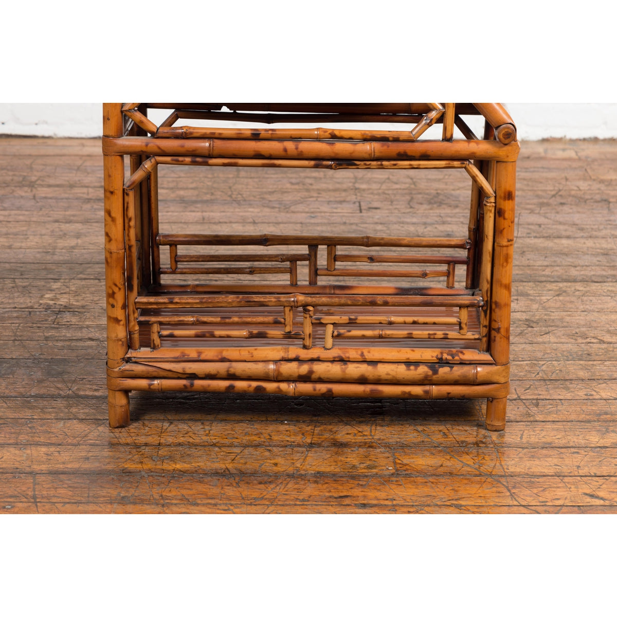 Vintage Bamboo Side Table with Slanted Front & Under Storage-4. Asian & Chinese Furniture, Art, Antiques, Vintage Home Décor for sale at FEA Home