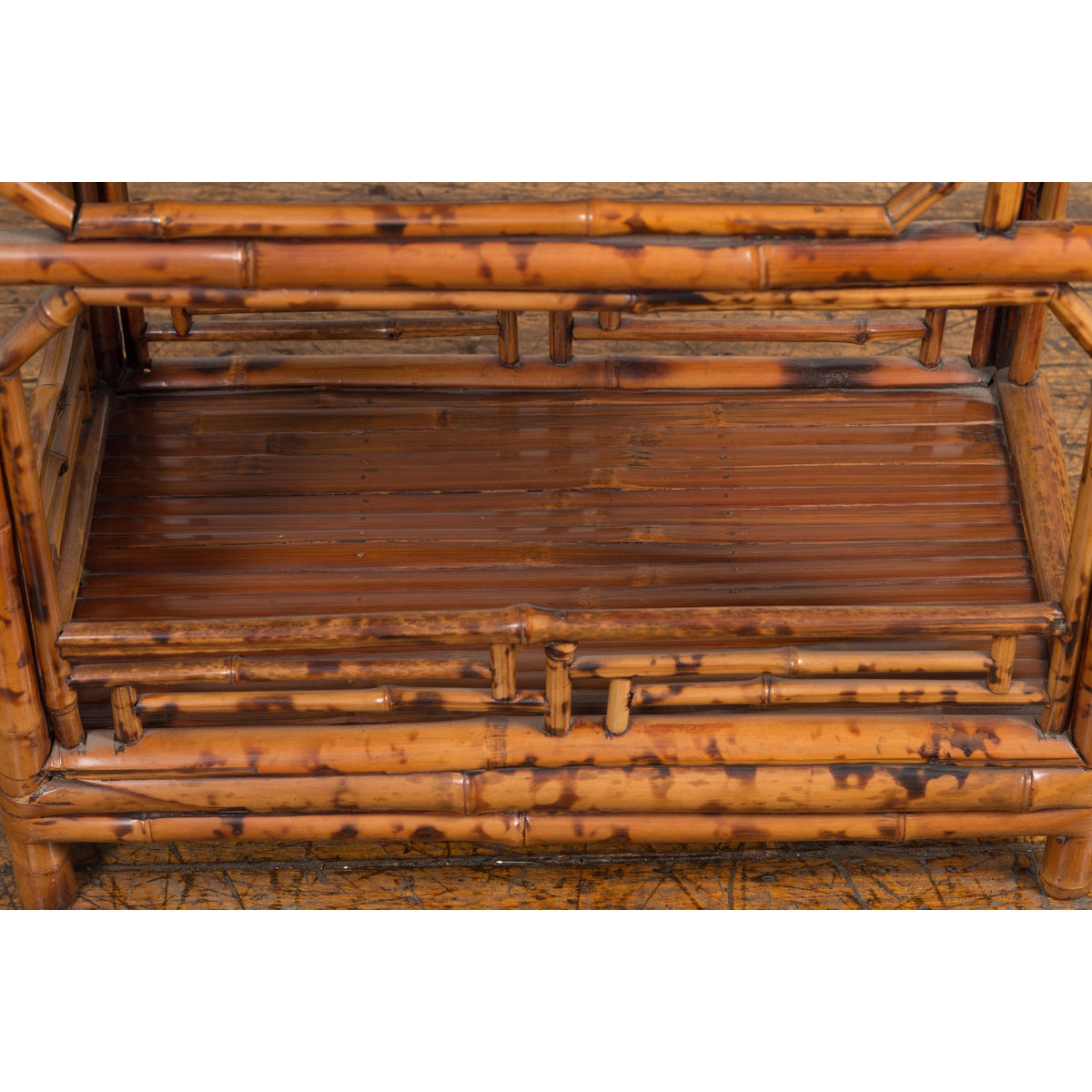 Vintage Bamboo Side Table with Slanted Front & Under Storage-6. Asian & Chinese Furniture, Art, Antiques, Vintage Home Décor for sale at FEA Home