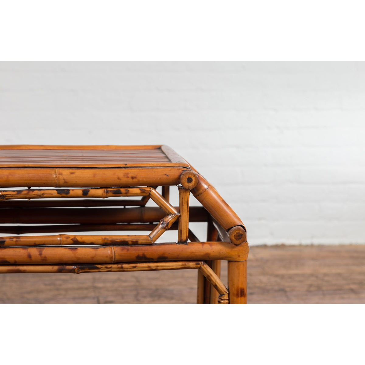 Vintage Bamboo Side Table with Slanted Front & Under Storage-8. Asian & Chinese Furniture, Art, Antiques, Vintage Home Décor for sale at FEA Home