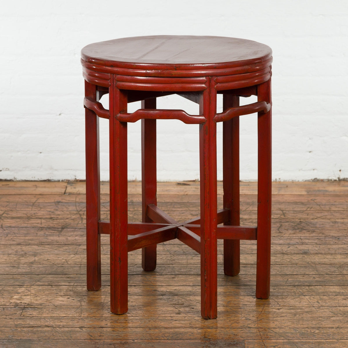 Late Qing Dynasty Period Red Lacquer Round Top Pedestal Flower Stand-10. Asian & Chinese Furniture, Art, Antiques, Vintage Home Décor for sale at FEA Home