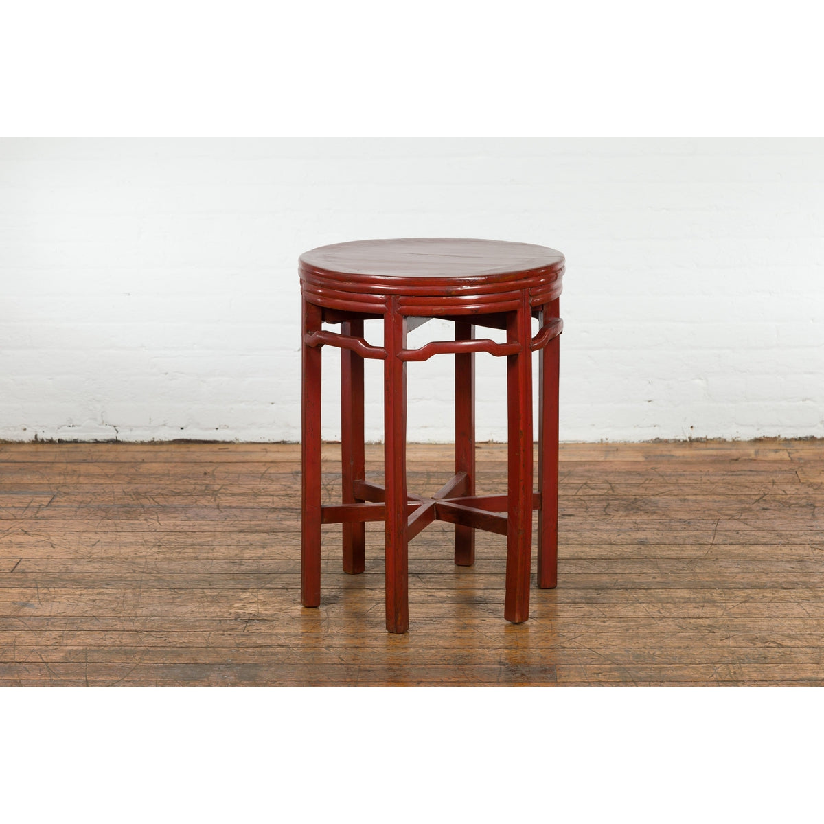 Late Qing Dynasty Period Red Lacquer Round Top Pedestal Flower Stand-11. Asian & Chinese Furniture, Art, Antiques, Vintage Home Décor for sale at FEA Home