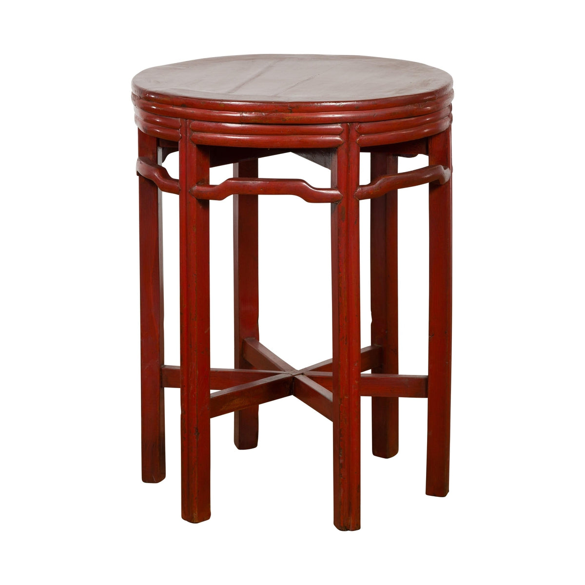 Late Qing Dynasty Period Red Lacquer Round Top Pedestal Flower Stand-12. Asian & Chinese Furniture, Art, Antiques, Vintage Home Décor for sale at FEA Home