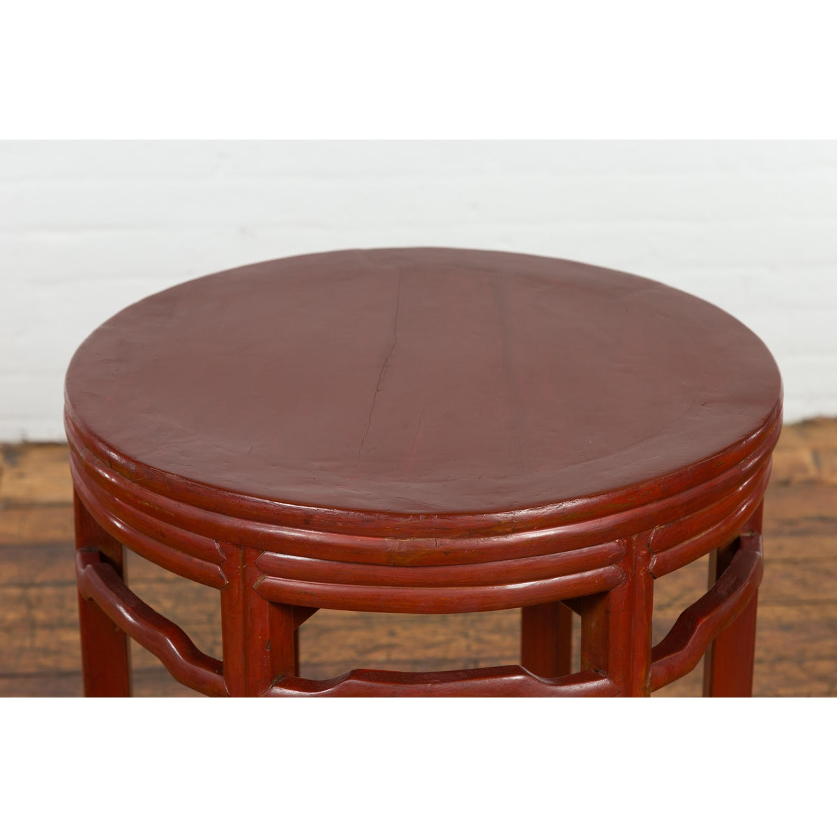 Late Qing Dynasty Period Red Lacquer Round Top Pedestal Flower Stand-5. Asian & Chinese Furniture, Art, Antiques, Vintage Home Décor for sale at FEA Home