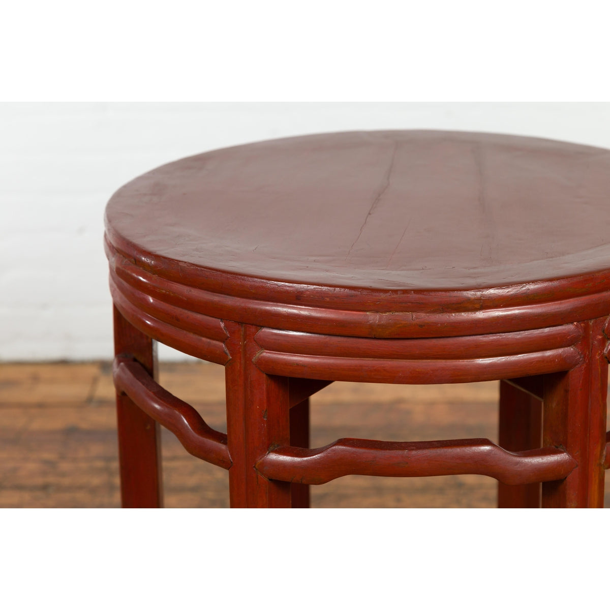 Late Qing Dynasty Period Red Lacquer Round Top Pedestal Flower Stand-6. Asian & Chinese Furniture, Art, Antiques, Vintage Home Décor for sale at FEA Home