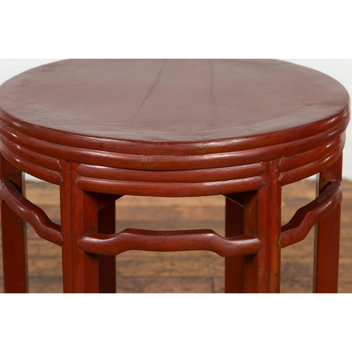 Late Qing Dynasty Period Red Lacquer Round Top Pedestal Flower Stand-7. Asian & Chinese Furniture, Art, Antiques, Vintage Home Décor for sale at FEA Home