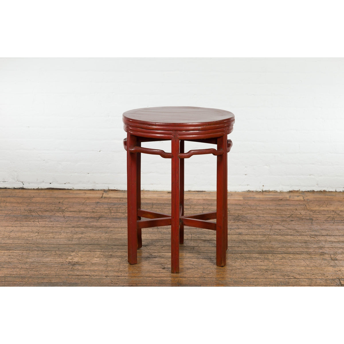 Late Qing Dynasty Period Red Lacquer Round Top Pedestal Flower Stand-9. Asian & Chinese Furniture, Art, Antiques, Vintage Home Décor for sale at FEA Home