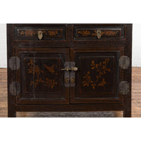 Antique Side Cabinet with Drawers, Shelf & Butterfly Key