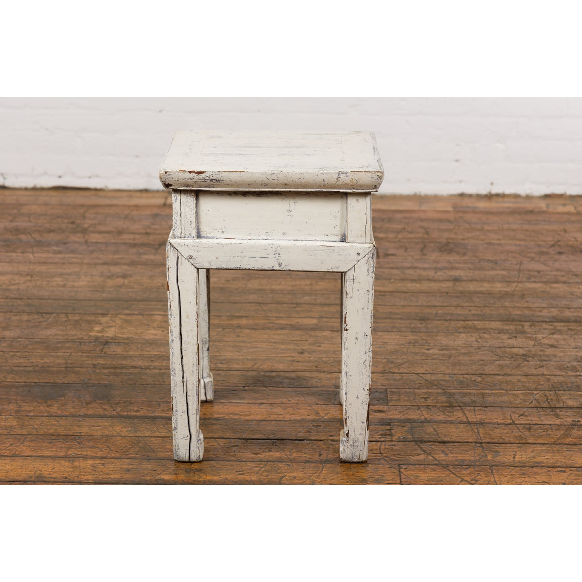 Vintage Chinese Side Table with Whitewash Finish and Horse Hoof Legs-17. Asian & Chinese Furniture, Art, Antiques, Vintage Home Décor for sale at FEA Home