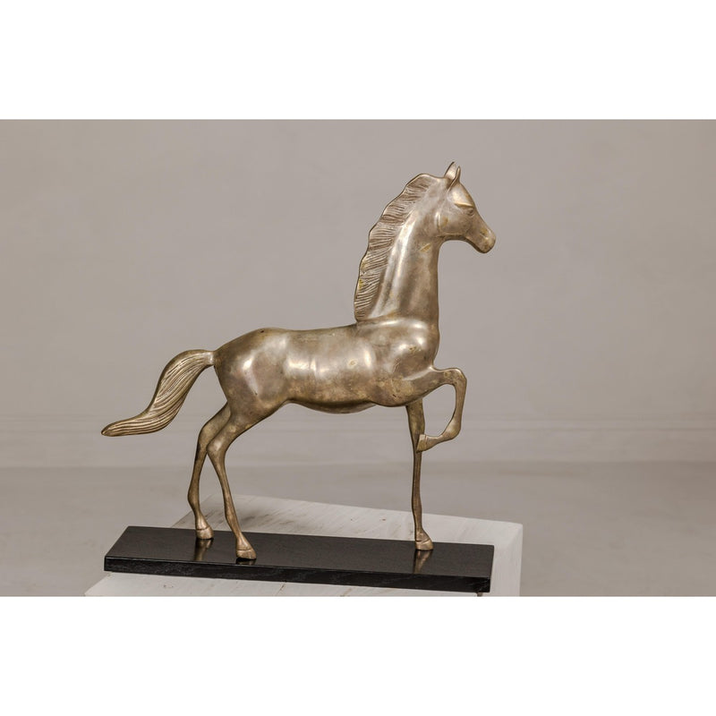 Vintage Silver over Brass Walking Horse Statuette on Ebonized Oak Base-YN4130-12. Asian & Chinese Furniture, Art, Antiques, Vintage Home Décor for sale at FEA Home