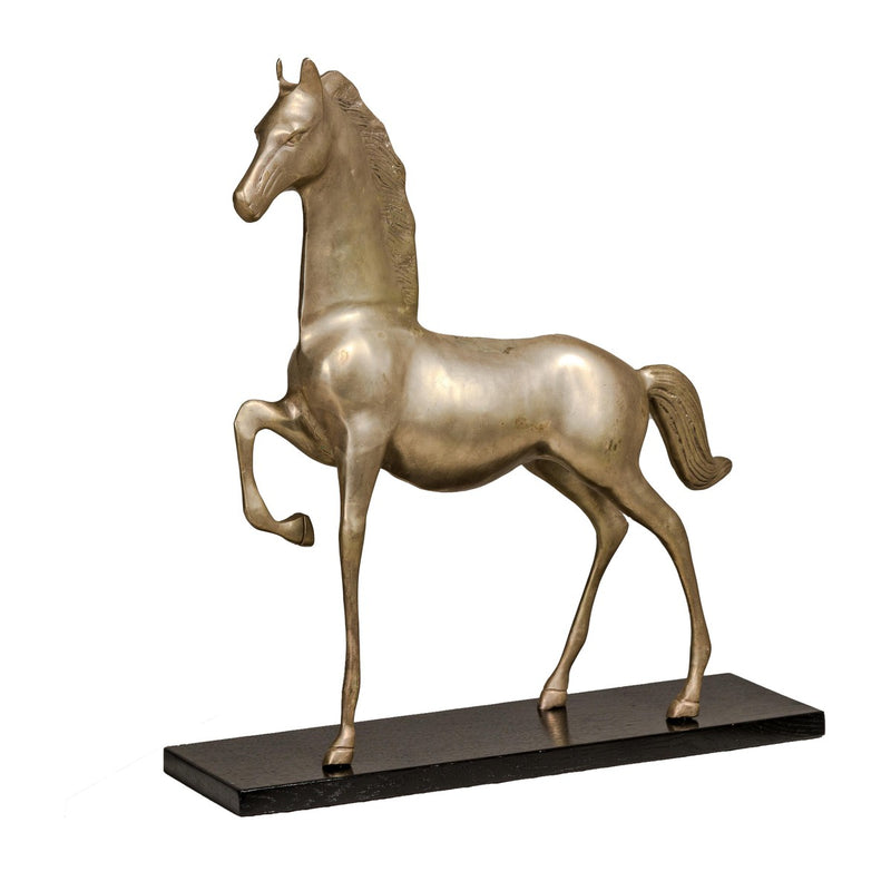 Vintage Silver over Brass Walking Horse Statuette on Ebonized Oak Base-YN4130-14. Asian & Chinese Furniture, Art, Antiques, Vintage Home Décor for sale at FEA Home