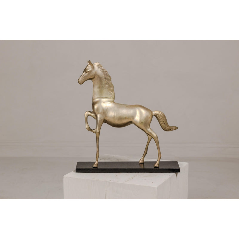 Vintage Silver over Brass Walking Horse Statuette on Ebonized Oak Base-YN4130-2. Asian & Chinese Furniture, Art, Antiques, Vintage Home Décor for sale at FEA Home