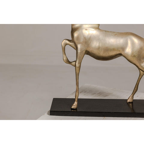 Vintage Silver over Brass Walking Horse Statuette on Ebonized Oak Base-YN4130-6. Asian & Chinese Furniture, Art, Antiques, Vintage Home Décor for sale at FEA Home