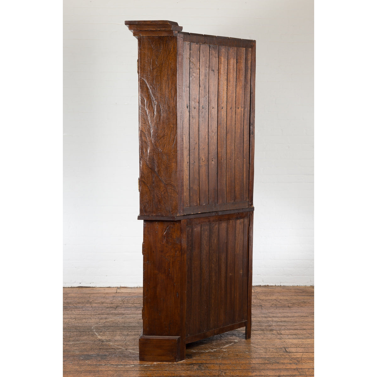 Javanese Dutch Colonial Two Part Display Corner Cabinet with Glass Doors-13. Asian & Chinese Furniture, Art, Antiques, Vintage Home Décor for sale at FEA Home