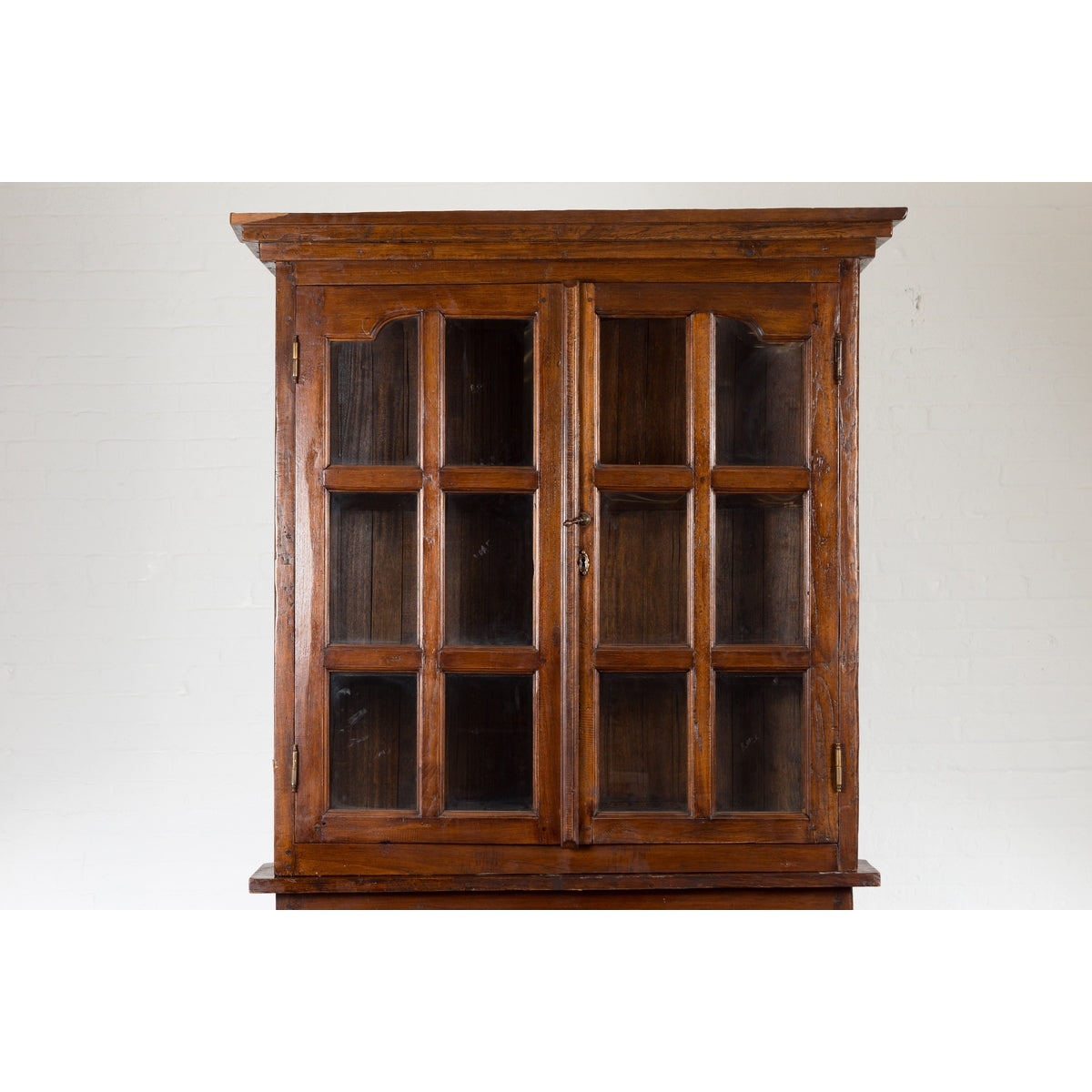 Javanese Dutch Colonial Two Part Display Corner Cabinet with Glass Doors-5. Asian & Chinese Furniture, Art, Antiques, Vintage Home Décor for sale at FEA Home
