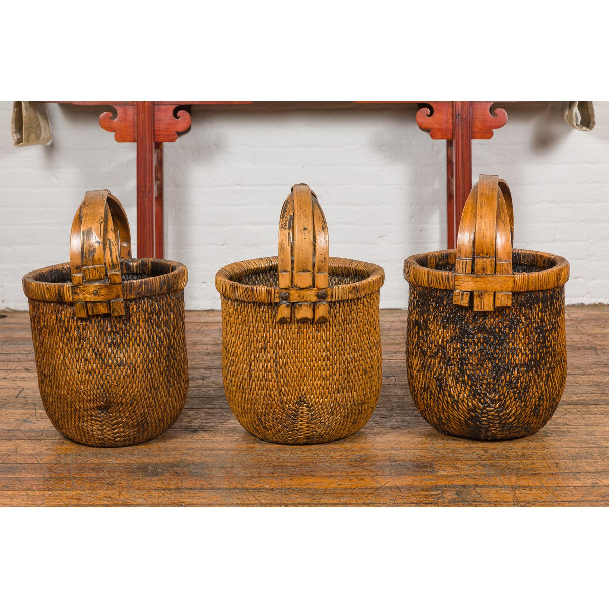 Large Antique Willow Grain Basket with Wooden Handle, Sold Each-11. Asian & Chinese Furniture, Art, Antiques, Vintage Home Décor for sale at FEA Home