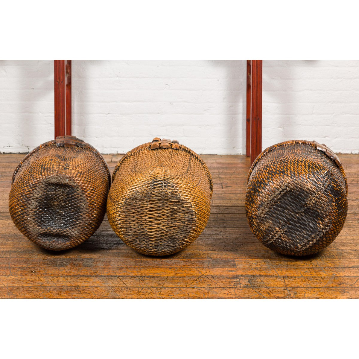 Large Antique Willow Grain Basket with Wooden Handle, Sold Each-15. Asian & Chinese Furniture, Art, Antiques, Vintage Home Décor for sale at FEA Home