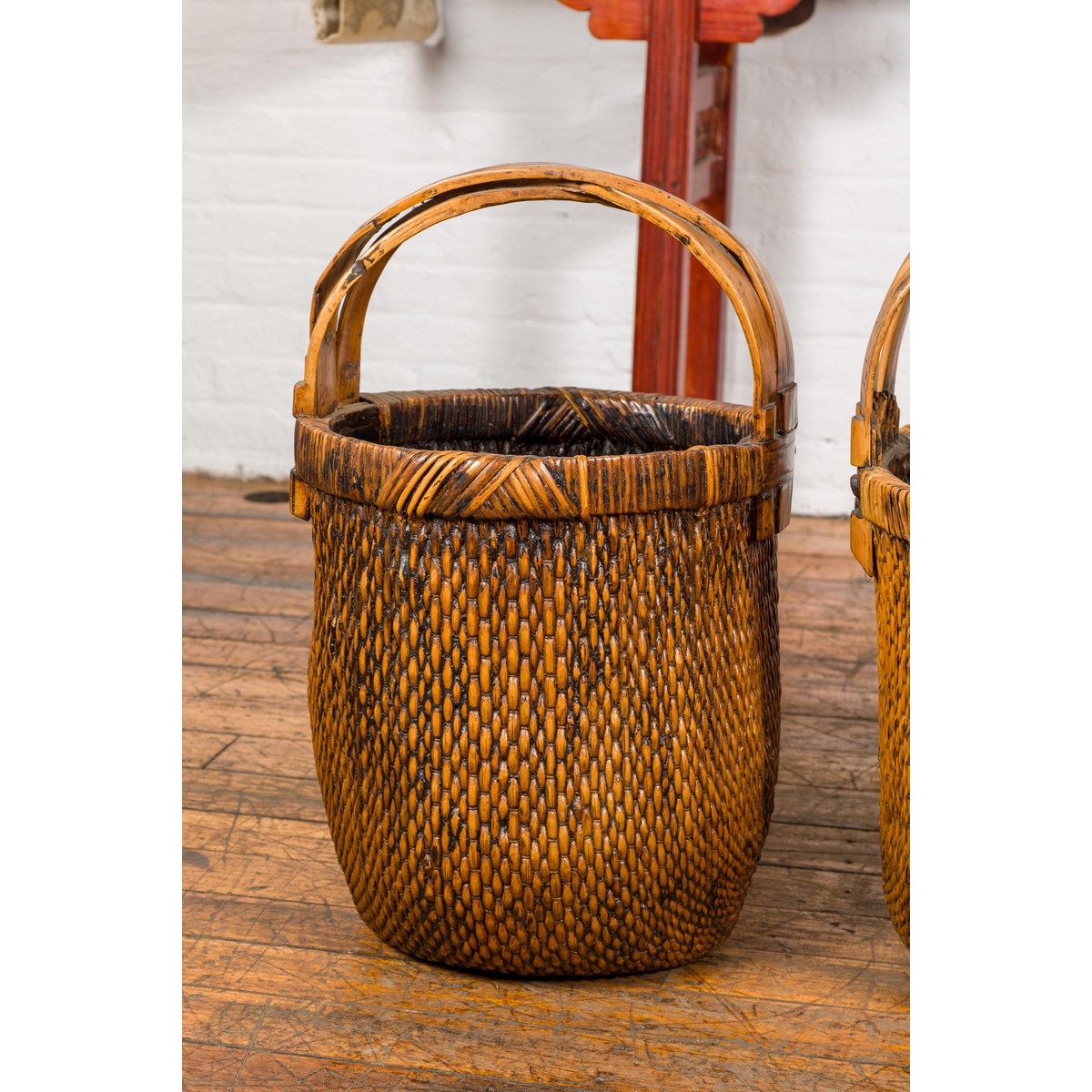 Large Antique Willow Grain Basket with Wooden Handle, Sold Each-3. Asian & Chinese Furniture, Art, Antiques, Vintage Home Décor for sale at FEA Home