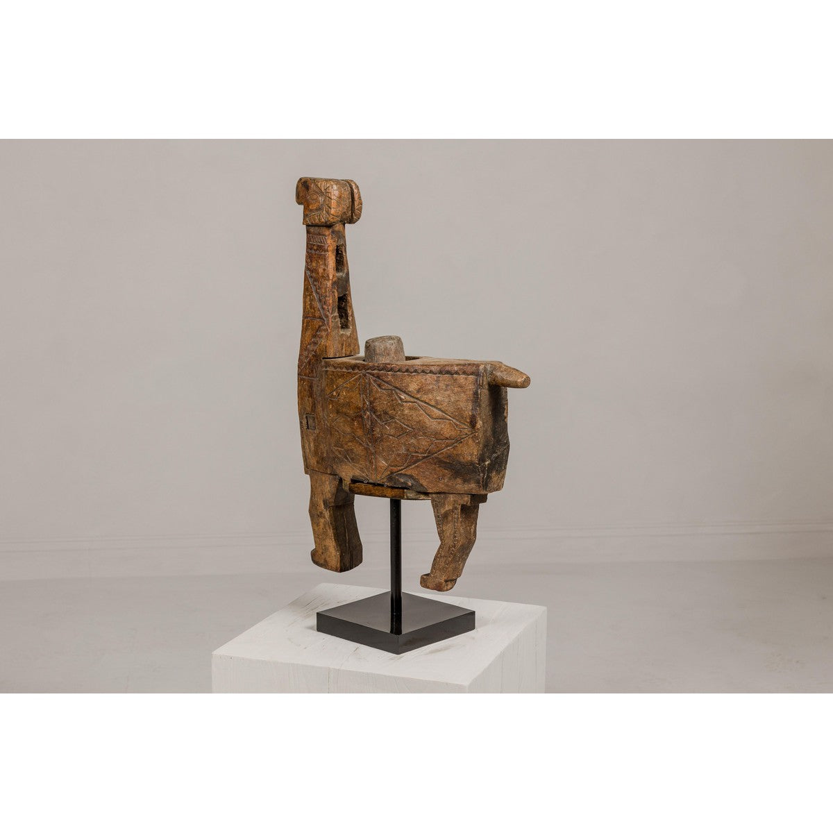 19th Century Rustic Carved Wooden Mortar and Pestle Mounted on Black Custom Base-11. Asian & Chinese Furniture, Art, Antiques, Vintage Home Décor for sale at FEA Home