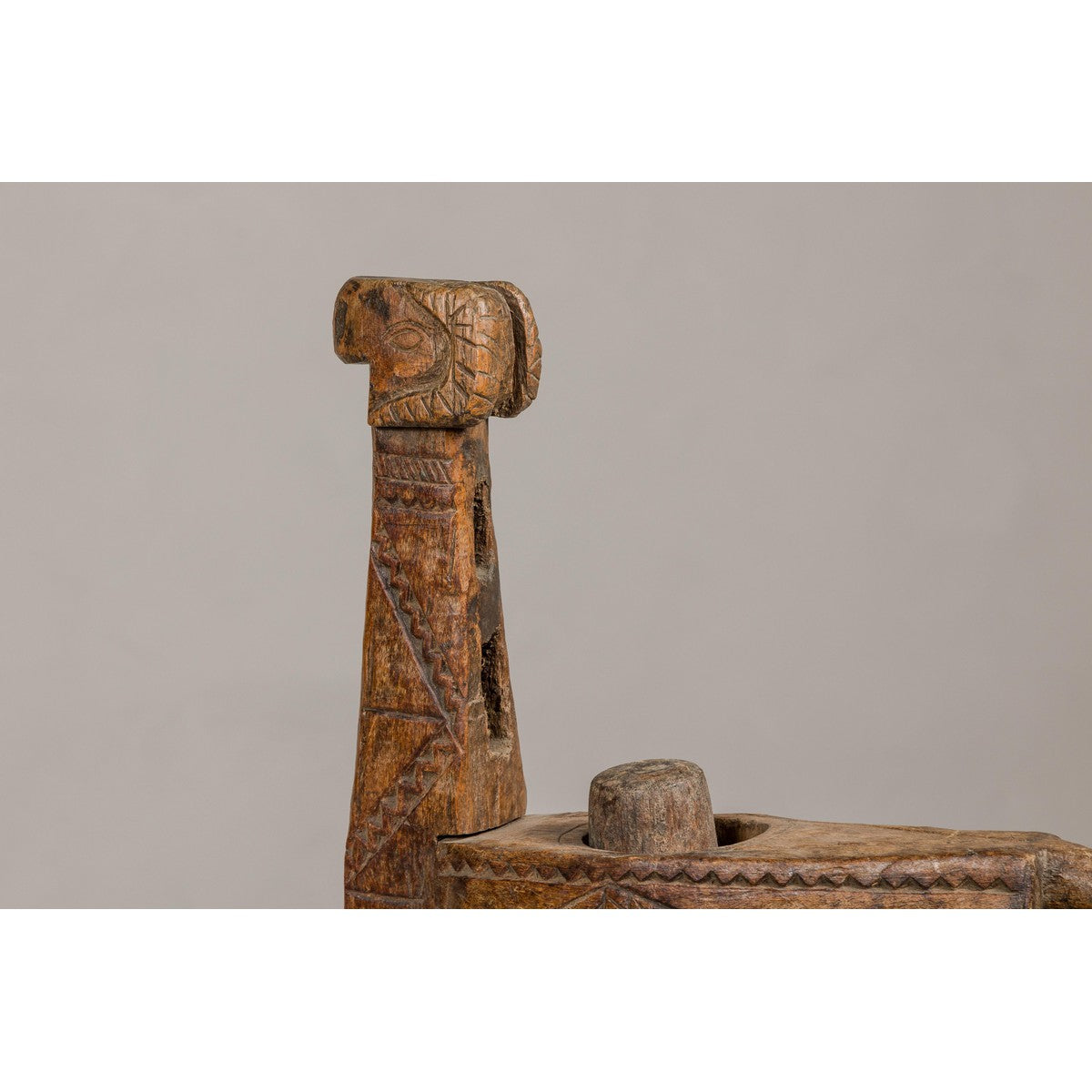 19th Century Rustic Carved Wooden Mortar and Pestle Mounted on Black Custom Base-12. Asian & Chinese Furniture, Art, Antiques, Vintage Home Décor for sale at FEA Home