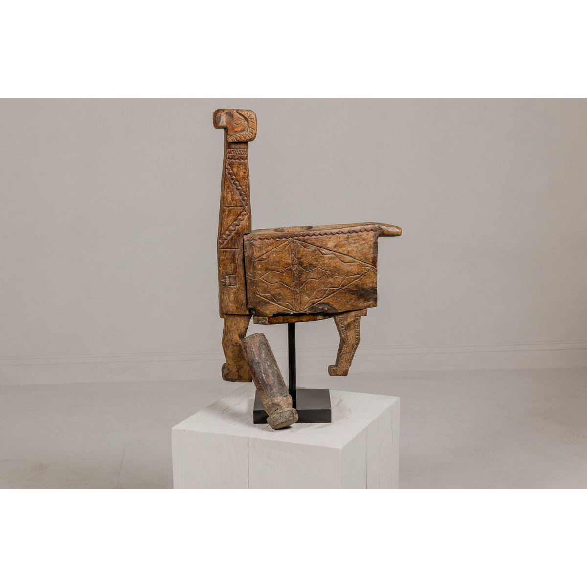 19th Century Rustic Carved Wooden Mortar and Pestle Mounted on Black Custom Base-14. Asian & Chinese Furniture, Art, Antiques, Vintage Home Décor for sale at FEA Home
