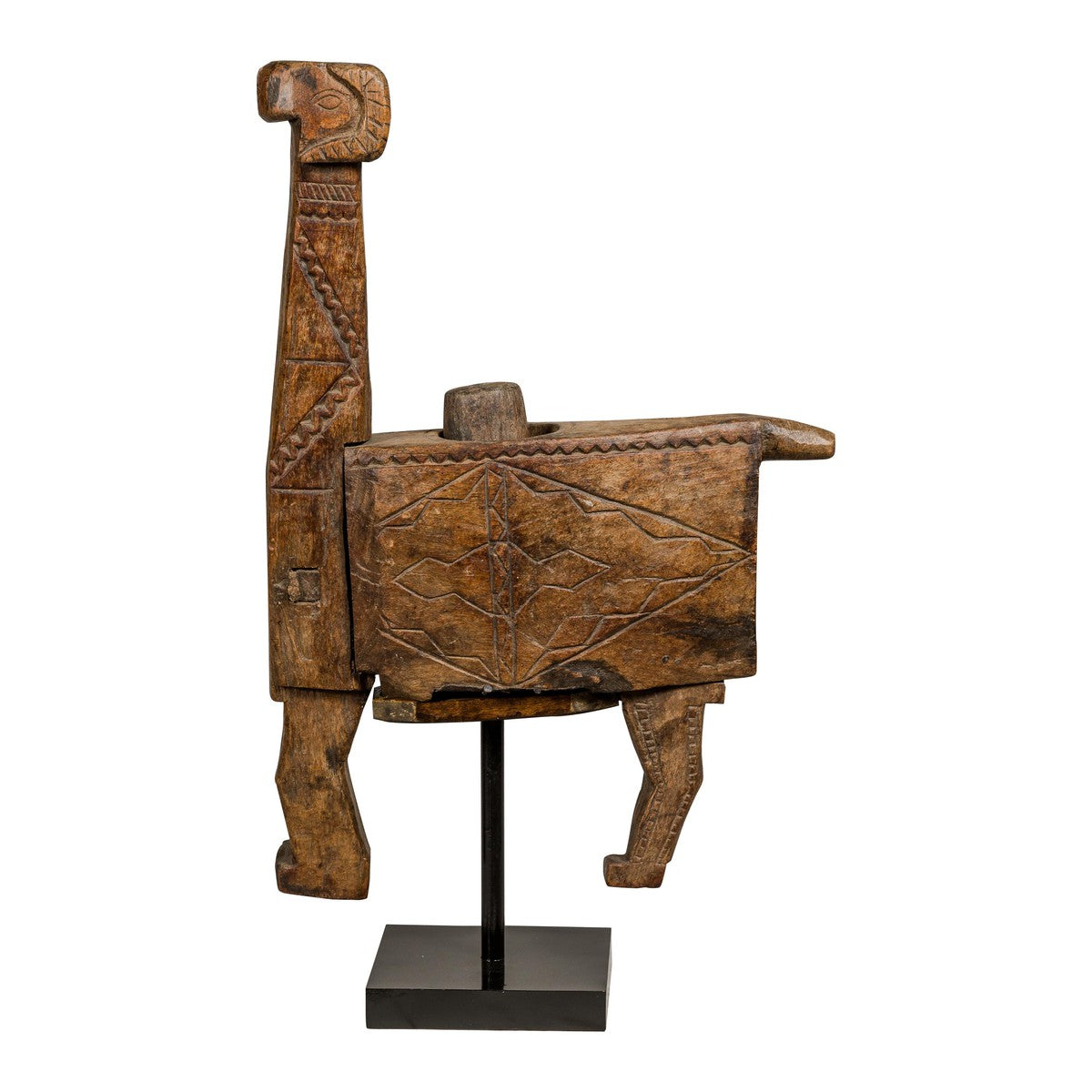 19th Century Rustic Carved Wooden Mortar and Pestle Mounted on Black Custom Base-19. Asian & Chinese Furniture, Art, Antiques, Vintage Home Décor for sale at FEA Home