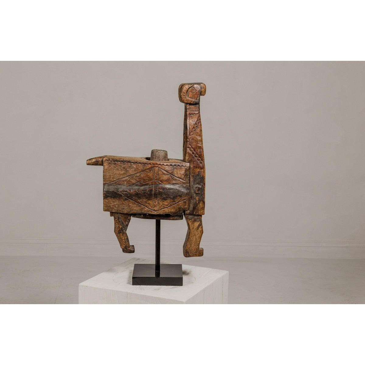 19th Century Rustic Carved Wooden Mortar and Pestle Mounted on Black Custom Base-2. Asian & Chinese Furniture, Art, Antiques, Vintage Home Décor for sale at FEA Home