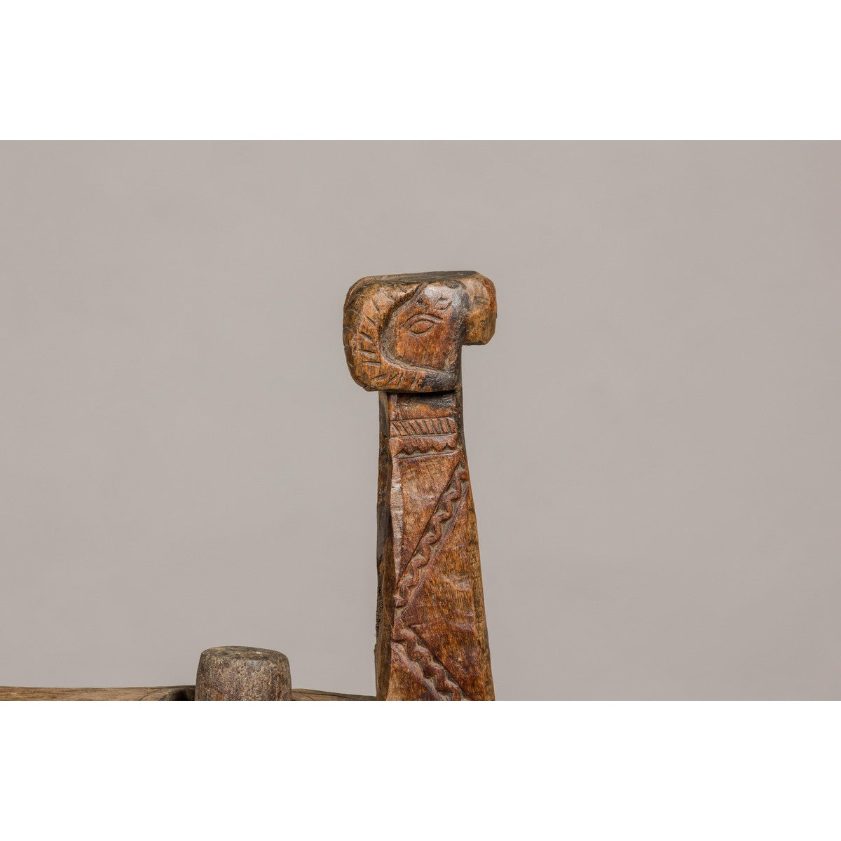 19th Century Rustic Carved Wooden Mortar and Pestle Mounted on Black Custom Base-3. Asian & Chinese Furniture, Art, Antiques, Vintage Home Décor for sale at FEA Home