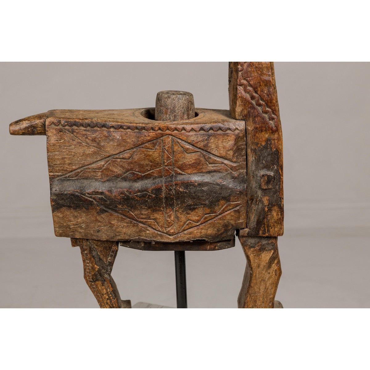 19th Century Rustic Carved Wooden Mortar and Pestle Mounted on Black Custom Base-4. Asian & Chinese Furniture, Art, Antiques, Vintage Home Décor for sale at FEA Home