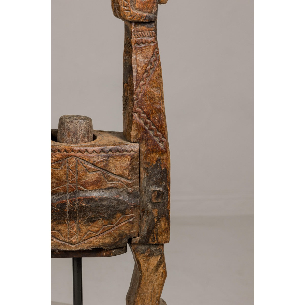 19th Century Rustic Carved Wooden Mortar and Pestle Mounted on Black Custom Base-7. Asian & Chinese Furniture, Art, Antiques, Vintage Home Décor for sale at FEA Home