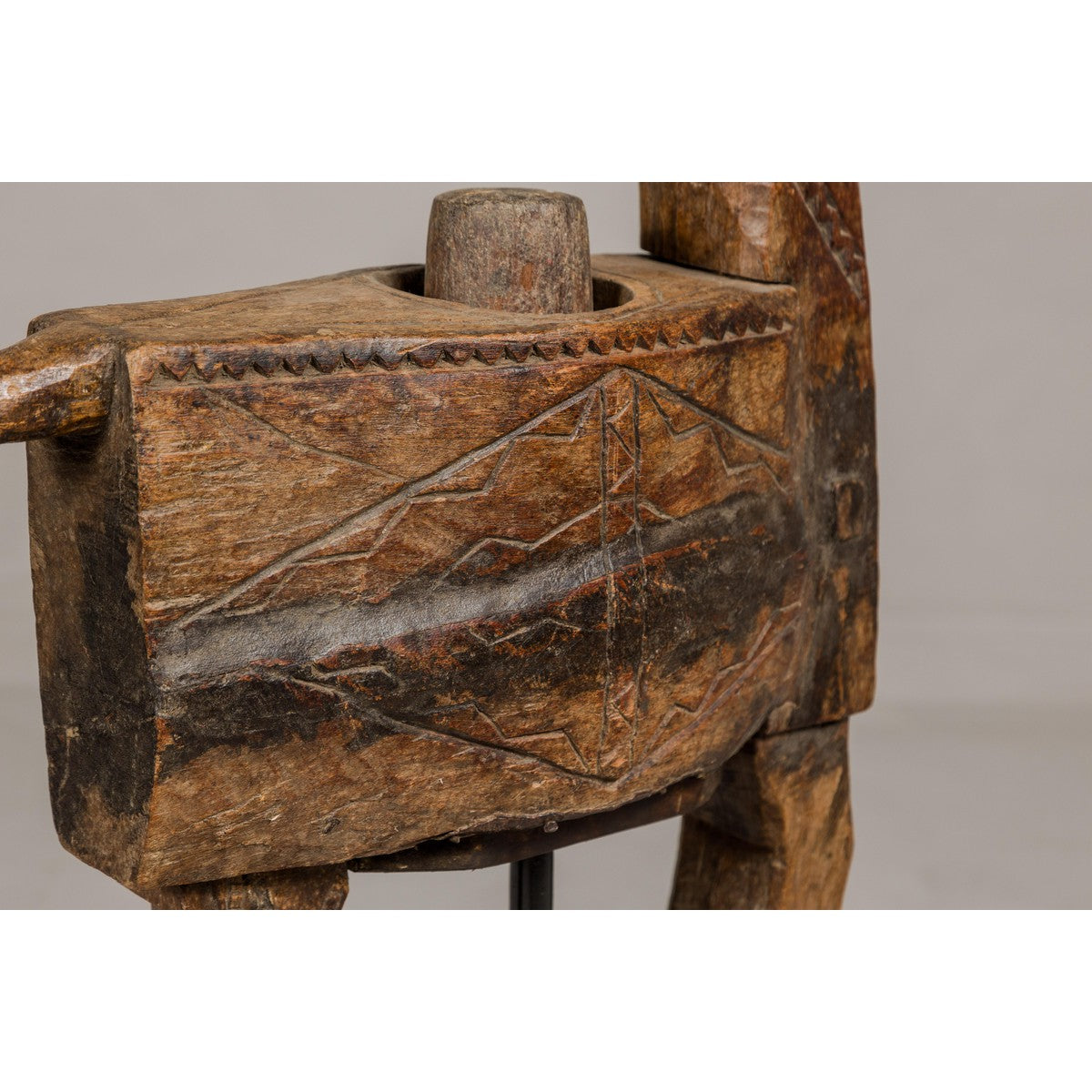 19th Century Rustic Carved Wooden Mortar and Pestle Mounted on Black Custom Base-9. Asian & Chinese Furniture, Art, Antiques, Vintage Home Décor for sale at FEA Home