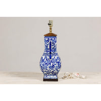 Blue and White Porcelain Table Lamp with Hand-Painted Court Scenes