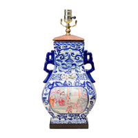 Blue and White Porcelain Table Lamp with Hand-Painted Court Scenes