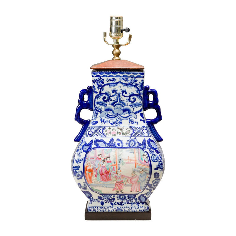 Blue and White Porcelain Table Lamp with Hand-Painted Court Scenes-YN5178-16. Asian & Chinese Furniture, Art, Antiques, Vintage Home Décor for sale at FEA Home