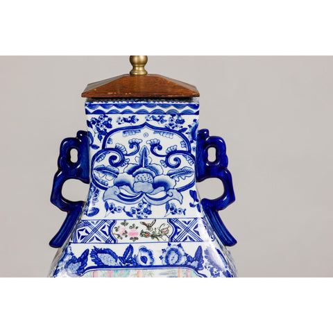 Blue and White Porcelain Table Lamp with Hand-Painted Court Scenes-YN5178-3. Asian & Chinese Furniture, Art, Antiques, Vintage Home Décor for sale at FEA Home