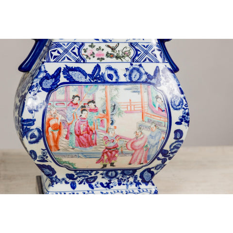 Blue and White Porcelain Table Lamp with Hand-Painted Court Scenes-YN5178-4. Asian & Chinese Furniture, Art, Antiques, Vintage Home Décor for sale at FEA Home