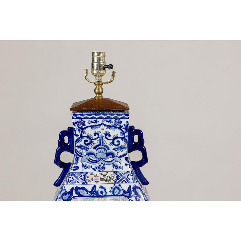 Blue and White Porcelain Table Lamp with Hand-Painted Court Scenes-YN5178-6. Asian & Chinese Furniture, Art, Antiques, Vintage Home Décor for sale at FEA Home