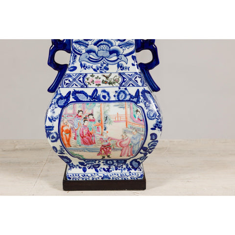Blue and White Porcelain Table Lamp with Hand-Painted Court Scenes-YN5178-8. Asian & Chinese Furniture, Art, Antiques, Vintage Home Décor for sale at FEA Home