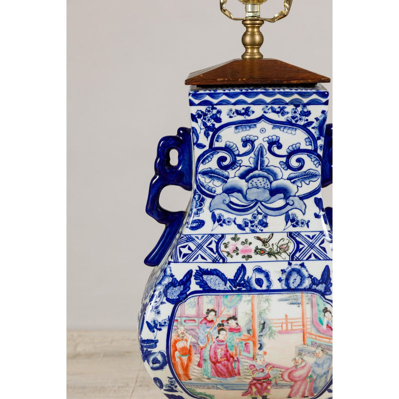 Blue and White Porcelain Table Lamp with Hand-Painted Court Scenes-YN5178-9. Asian & Chinese Furniture, Art, Antiques, Vintage Home Décor for sale at FEA Home