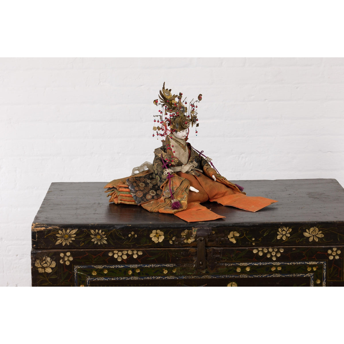 Taisho Period Sitting Doll with Silk Clothing and Ornate Headdress-12. Asian & Chinese Furniture, Art, Antiques, Vintage Home Décor for sale at FEA Home