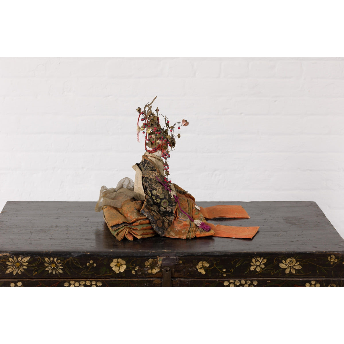 Taisho Period Sitting Doll with Silk Clothing and Ornate Headdress-13. Asian & Chinese Furniture, Art, Antiques, Vintage Home Décor for sale at FEA Home